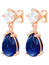Peora Pear Blue Stone Earrings - Rose Gold