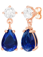 Peora Pear Blue Stone Earrings - Rose Gold