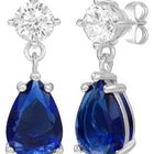 Peora Rhodium Plated Pear Blue Stone Earrings