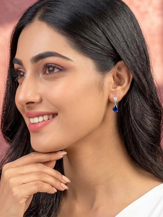 Peora Pear Blue Stone Earrings - Silver