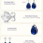 Peora Rhodium Plated Pear Blue Stone Earrings
