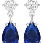 Peora Rhodium Plated Pear Blue Stone Earrings