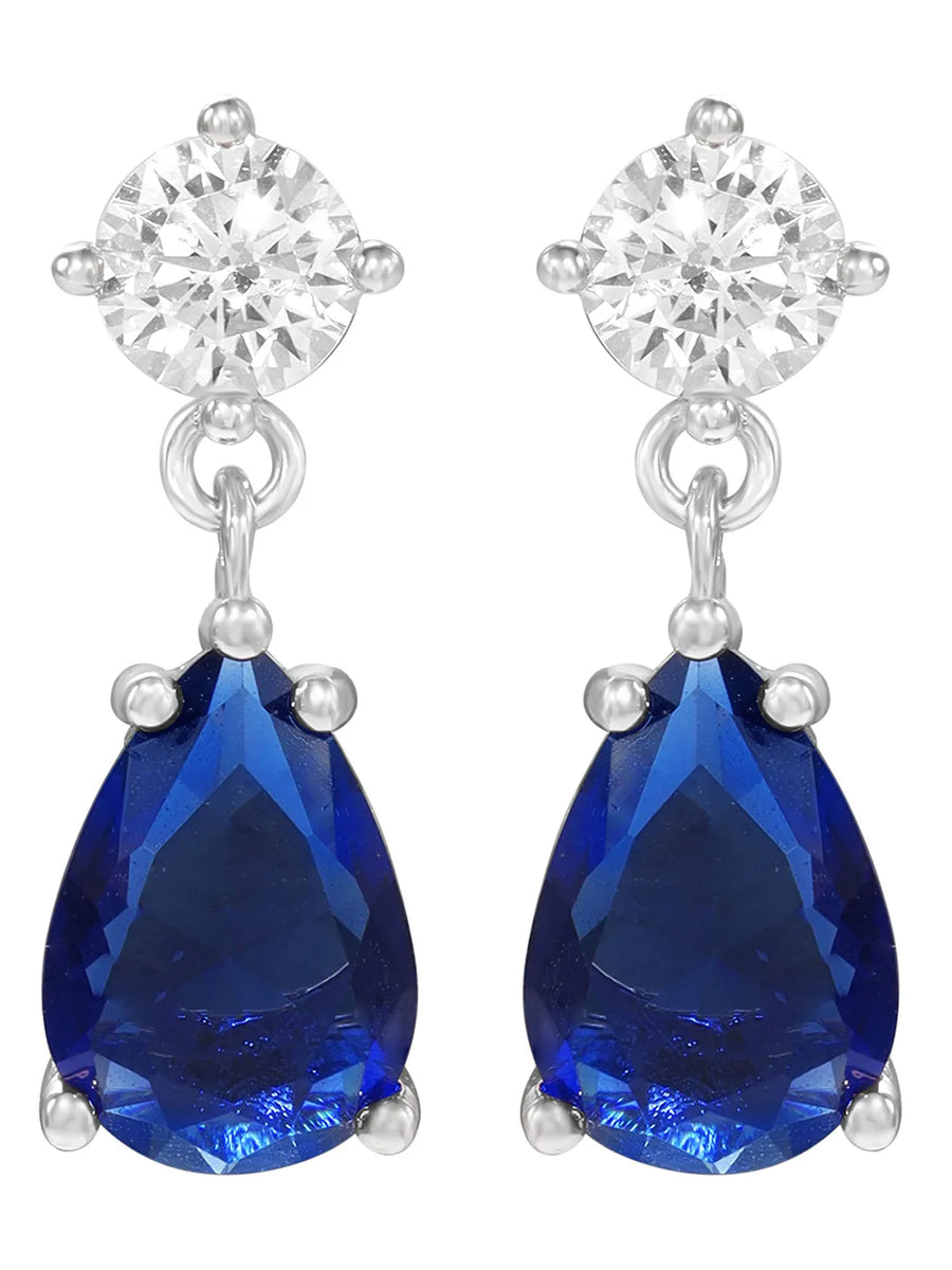 Peora Pear Blue Stone Earrings - Silver
