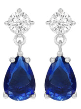 Peora Pear Blue Stone Earrings - Silver