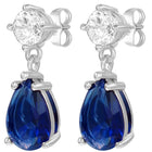 Peora Rhodium Plated Pear Blue Stone Earrings