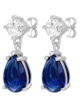 Peora Pear Blue Stone Earrings - Silver