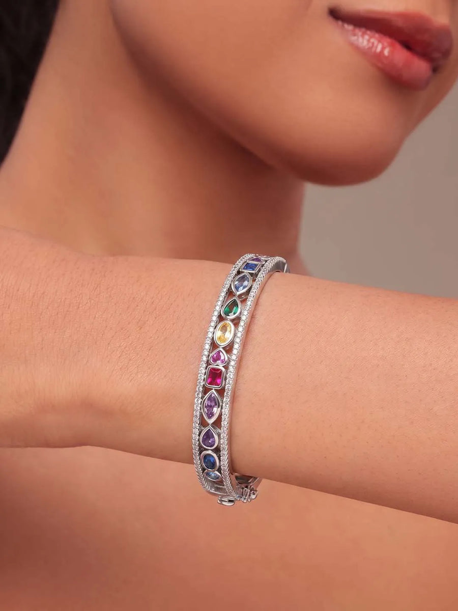 Peora Rainbow Crystal Kada - Silver