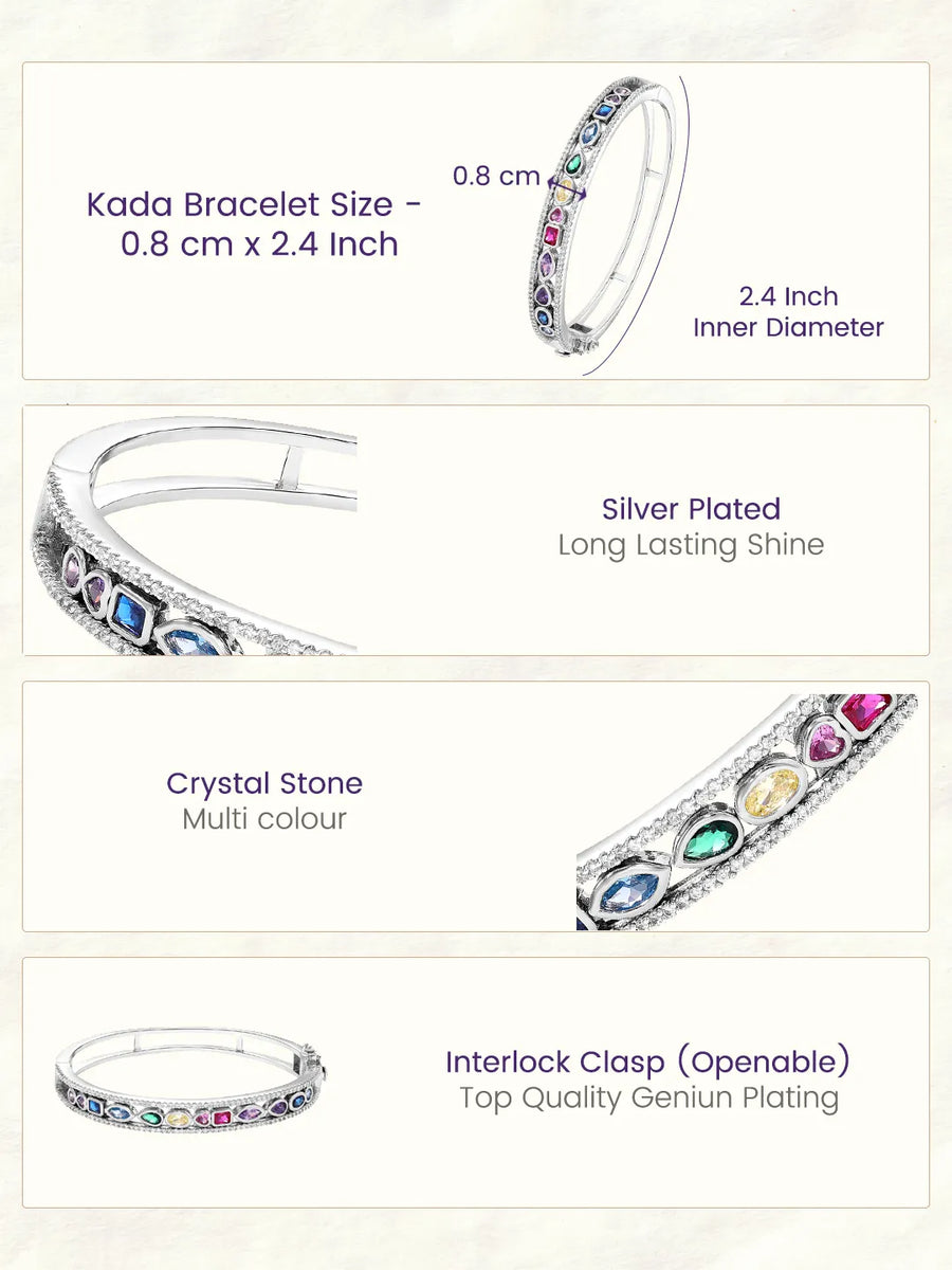 Peora Rainbow Crystal Kada - Silver