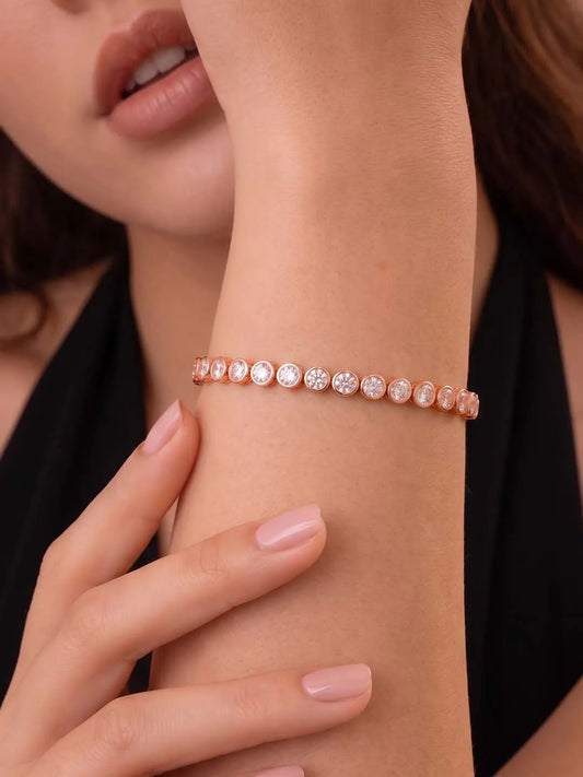 Peora Round Crystal Tennis Bracelet - Rose gold