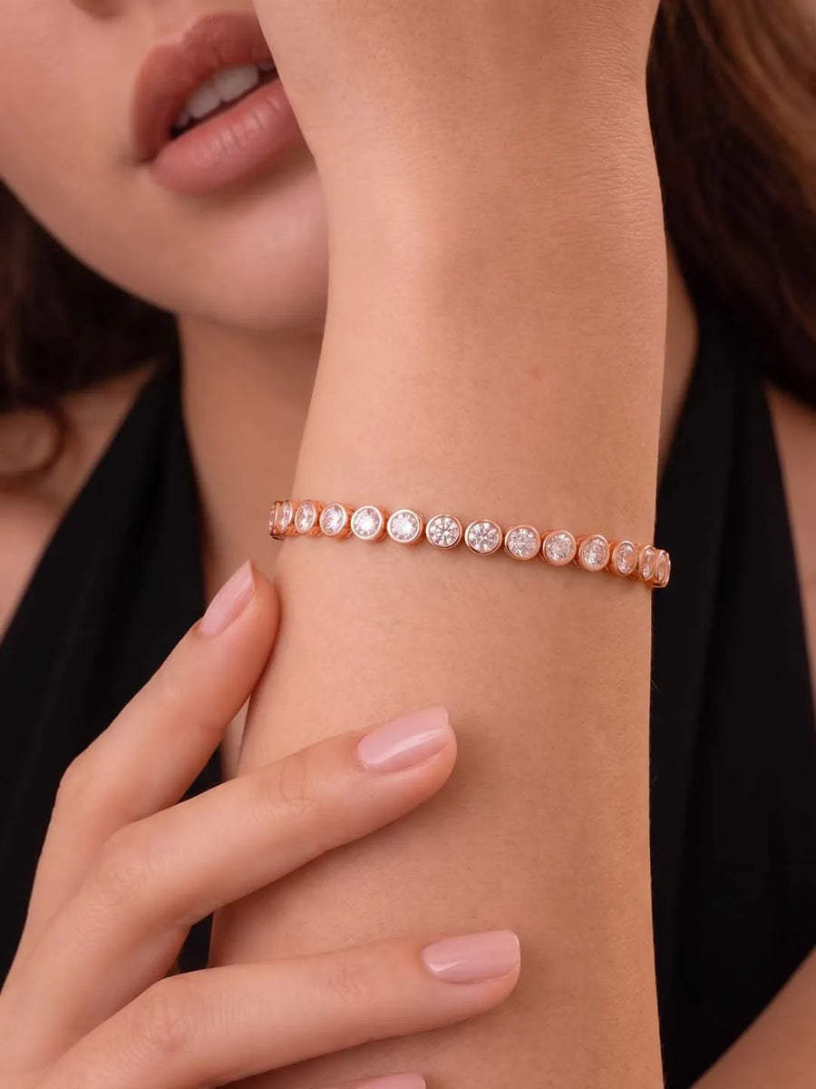 Peora Round Crystal Tennis Bracelet - Rose gold