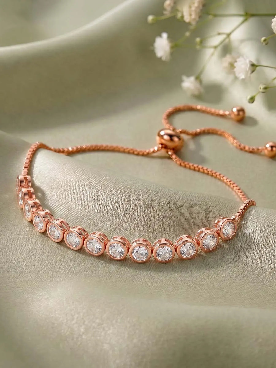 Peora Round Crystal Tennis Bracelet - Rose gold