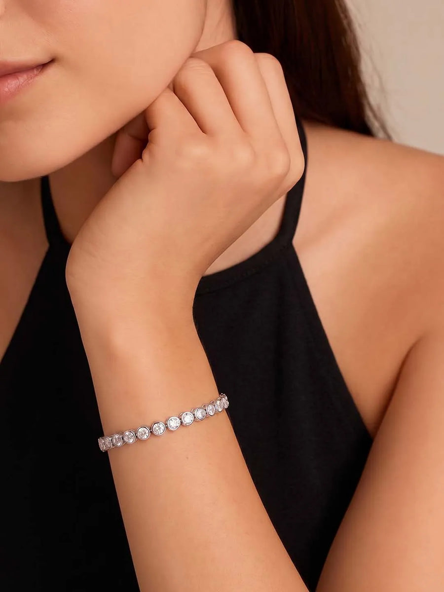 Peora Round Crystal Tennis Bracelet - Silver