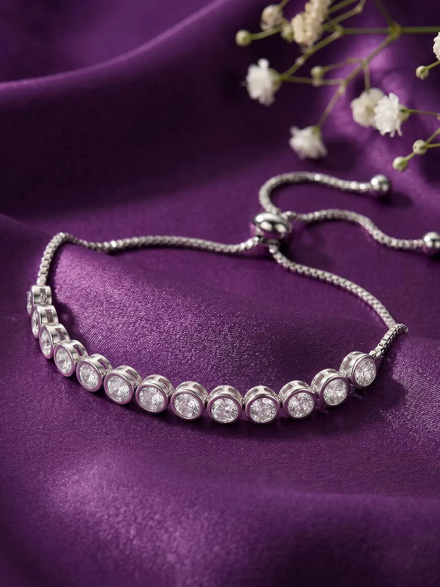 Peora Round Crystal Tennis Bracelet - Silver