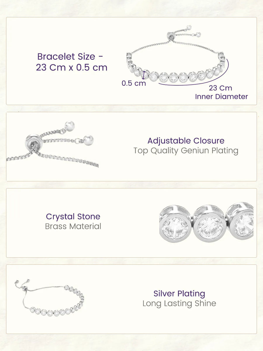Peora Round Crystal Tennis Bracelet - Silver