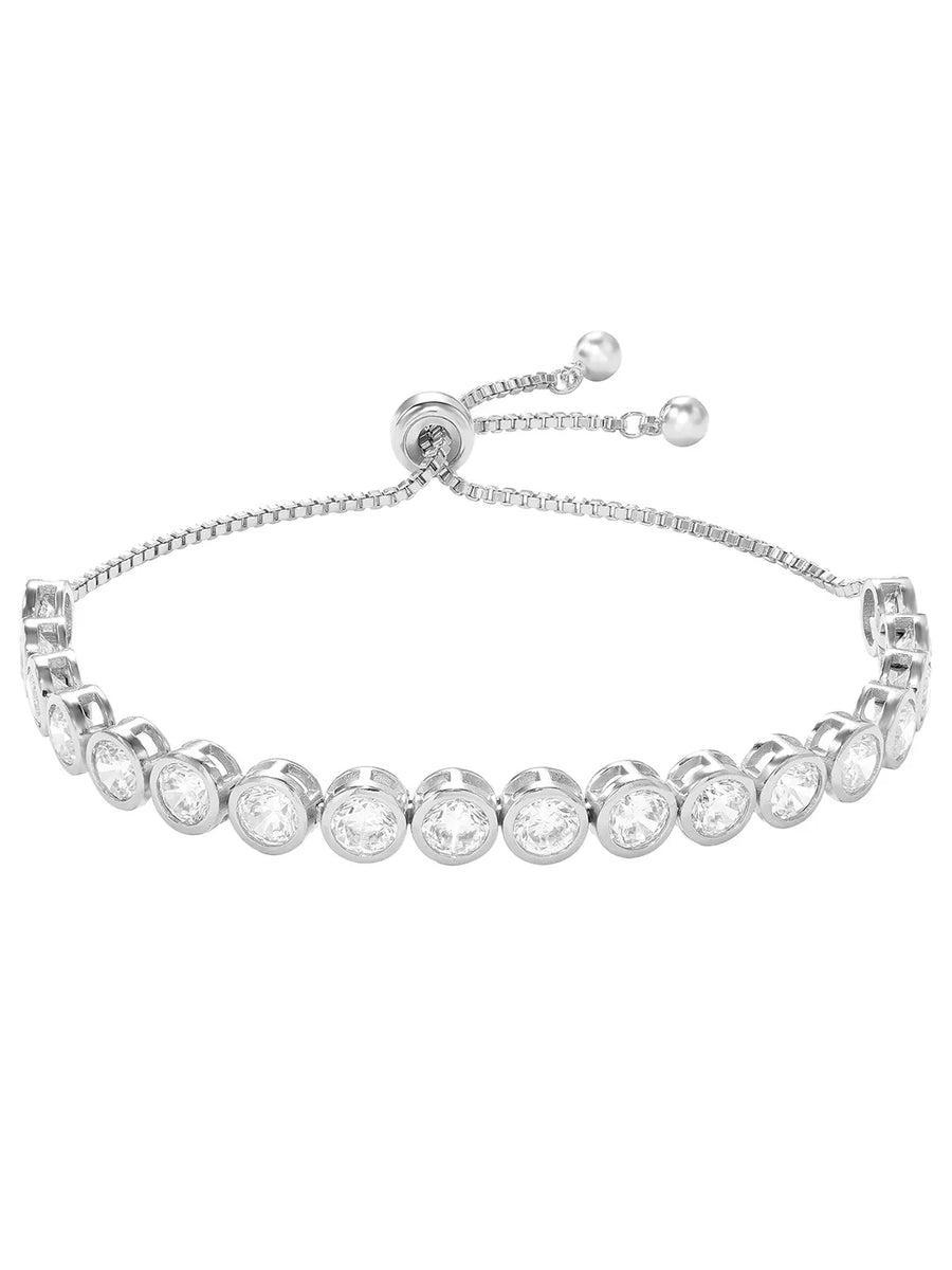 Peora Round Crystal Tennis Bracelet - Silver