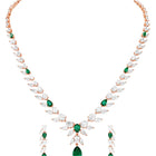 Peora Leaf Emerald Necklace Set - Rose Gold