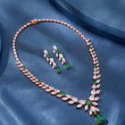 Peora Leaf Emerald Necklace Set - Rose Gold
