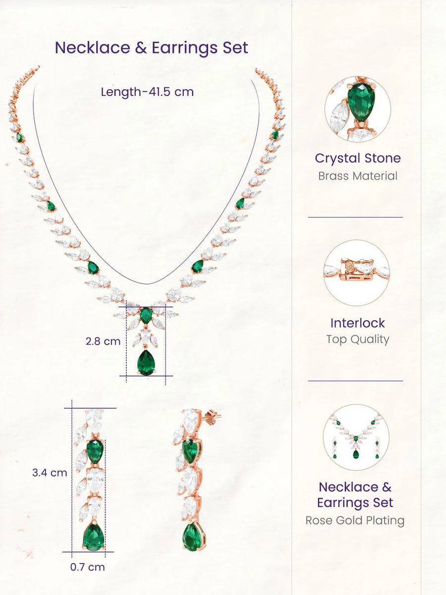 Peora Leaf Emerald Necklace Set - Rose Gold