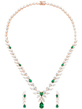 Peora Leaf Emerald Necklace Set - Rose Gold