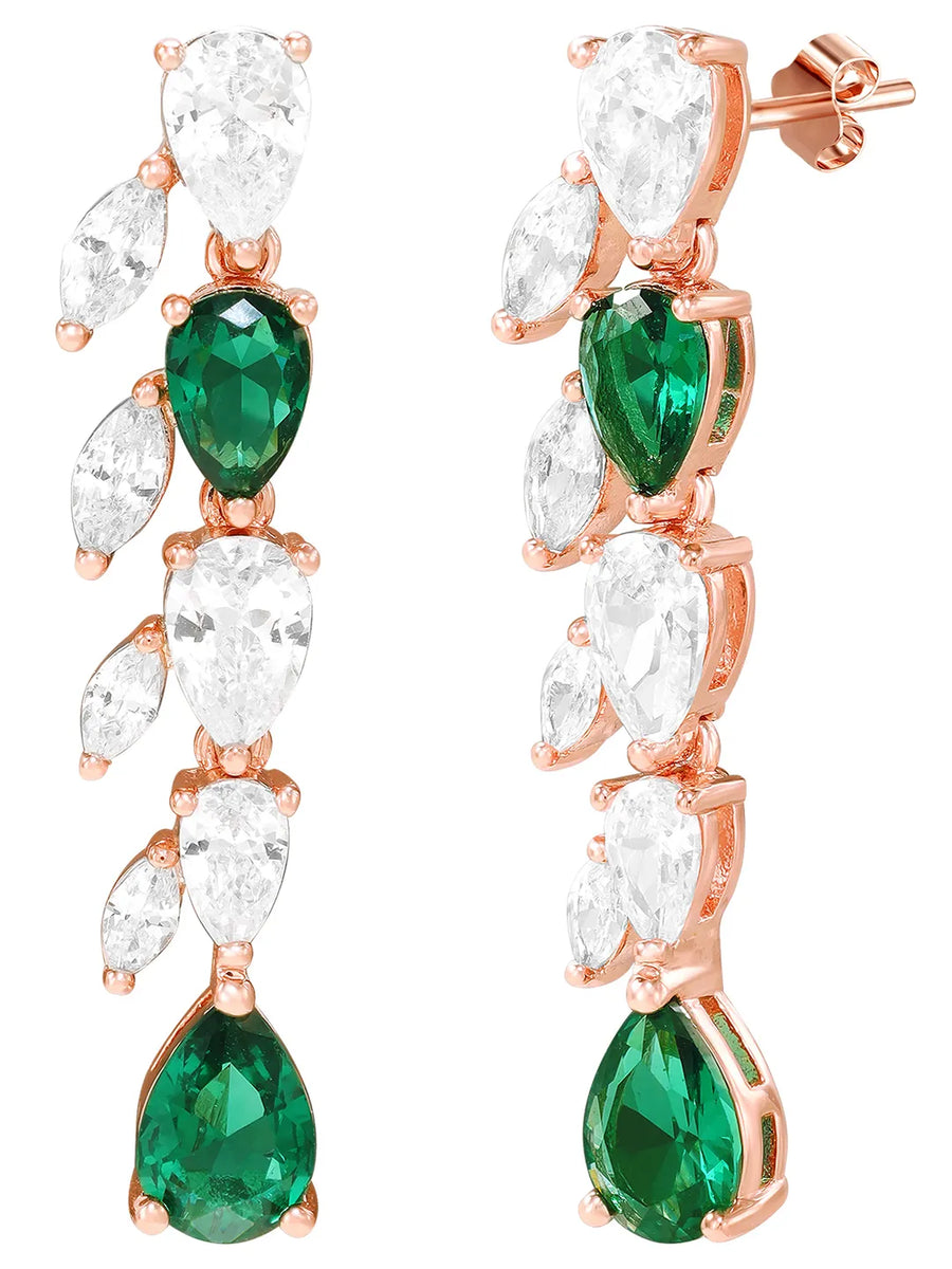 Peora Leaf Emerald Necklace Set - Rose Gold