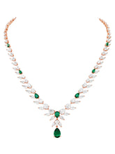 Peora Leaf Emerald Necklace Set - Rose Gold