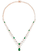 Peora Leaf Emerald Necklace Set - Rose Gold