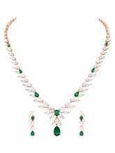 Peora Leaf Emerald Necklace Set - Rose Gold