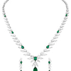 Peora Leaf Emerald Necklace Set - Silver