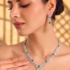 Peora Leaf Emerald Necklace Set - Silver