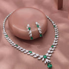 Peora Leaf Emerald Necklace Set - Silver