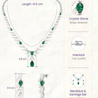 Peora Leaf Emerald Necklace Set - Silver