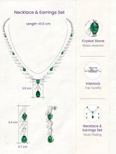Peora Leaf Emerald Necklace Set - Silver
