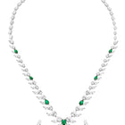 Peora Leaf Emerald Necklace Set - Silver