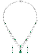 Peora Leaf Emerald Necklace Set - Silver