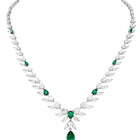 Peora Leaf Emerald Necklace Set - Silver