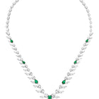 Peora Leaf Emerald Necklace Set - Silver