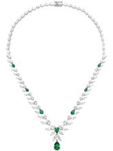 Peora Leaf Emerald Necklace Set - Silver