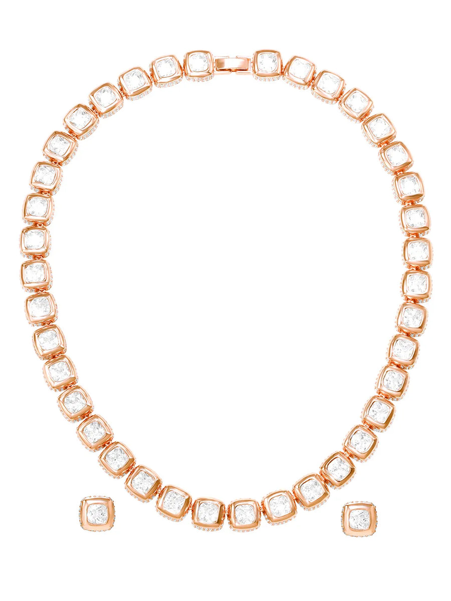 Peora Crystal Tennis Necklace Set - Rose Gold