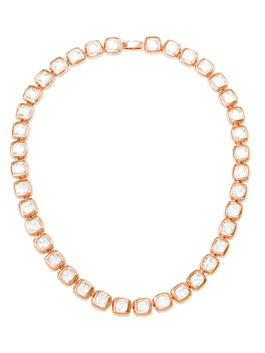 Peora Crystal Tennis Necklace Set - Rose Gold