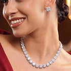 Peora Crystal Tennis Necklace Set - Silver