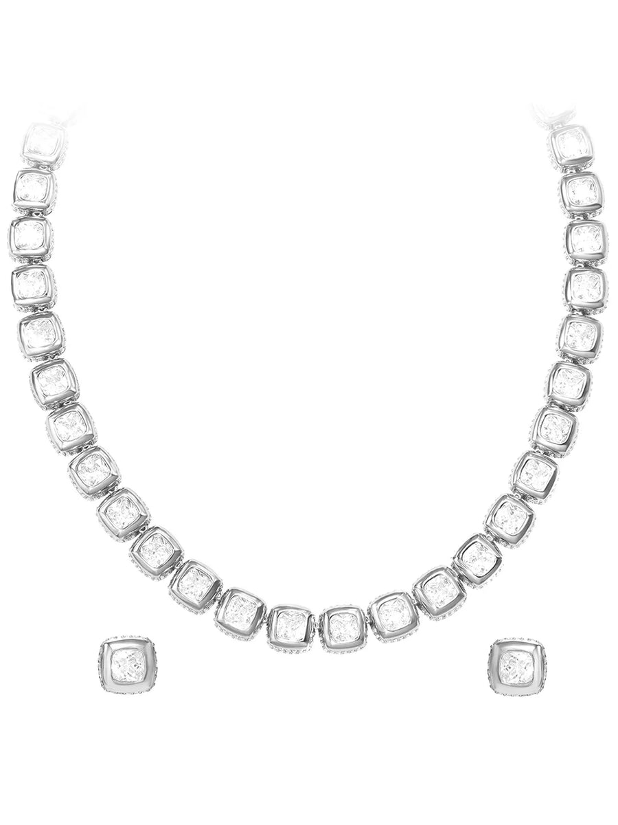 Peora Crystal Tennis Necklace Set - Silver