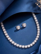 Peora Crystal Tennis Necklace Set - Silver