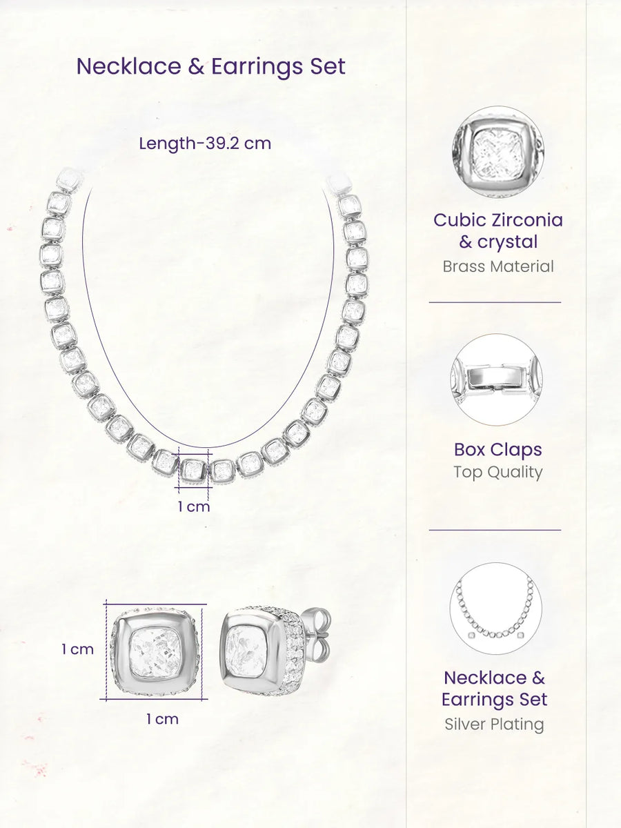 Peora Crystal Tennis Necklace Set - Silver