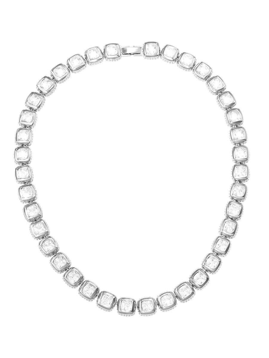Peora Crystal Tennis Necklace Set - Silver