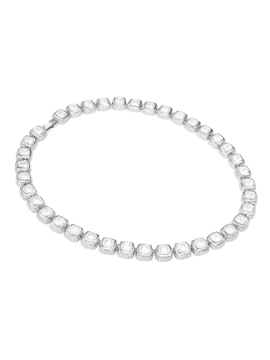 Peora Crystal Tennis Necklace Set - Silver