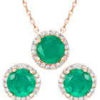 Peora Round Emerald Necklace Set - Rose Gold