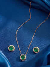 Peora Round Emerald Necklace Set - Rose Gold