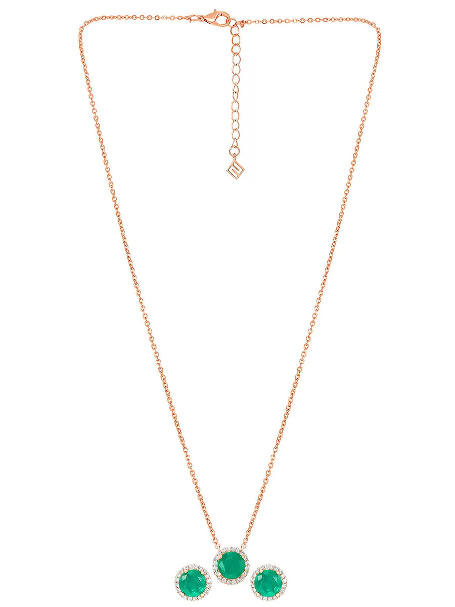 Peora Round Emerald Necklace Set - Rose Gold