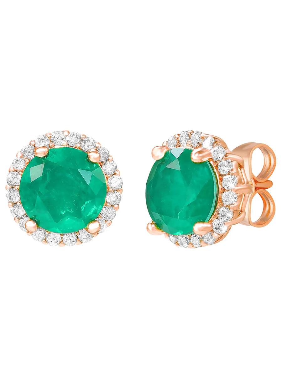 Peora Round Emerald Necklace Set - Rose Gold