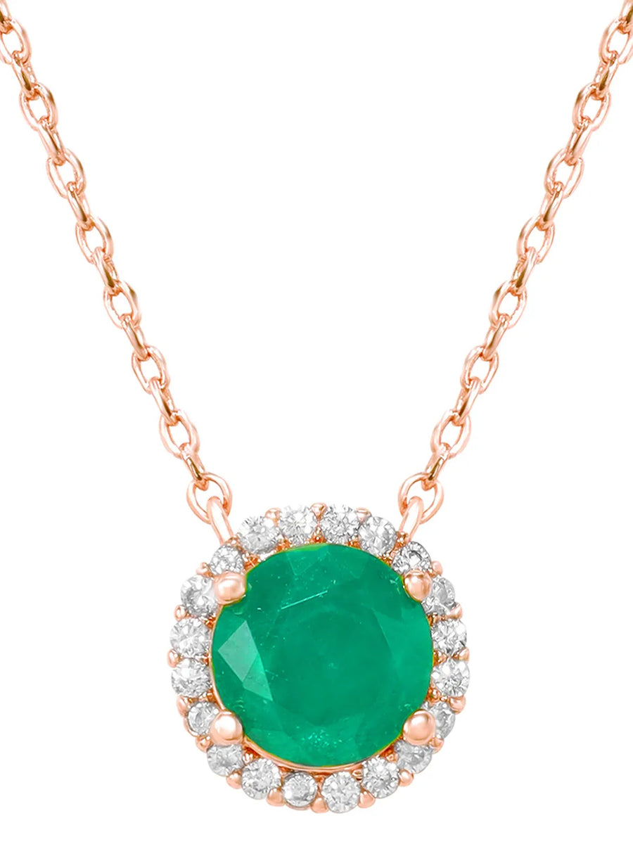 Peora Round Emerald Necklace Set - Rose Gold